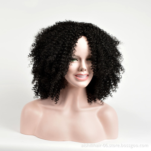 Aishili high quality medium kinky afro curly deep wave hair synthetic wigs for black women